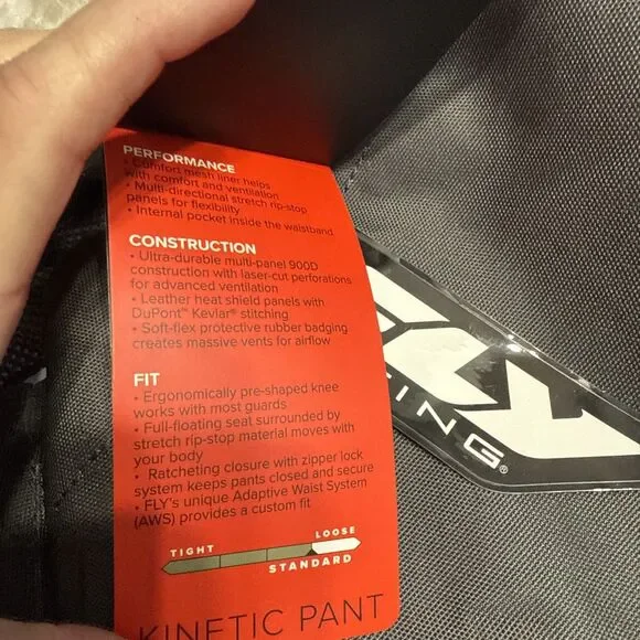 NWT Fly Racing Kinetic Kore Black Gray Performance Pants Size 42